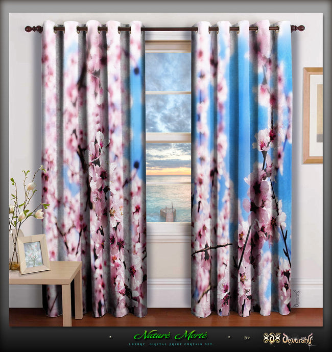 Devarshy Pink Tree Flowers Digital Print Luxury Designer Room Curtain 2 Panels , Home Decor - DEVARSHY, DEVARSHY
 - 1