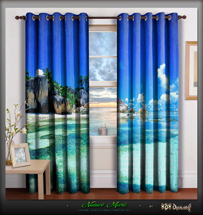 Devarshy Designer Digital Print Blue Ocean Premium Bedroom Door Curtains 2 Panels , Home Decor - DEVARSHY, DEVARSHY
 - 1