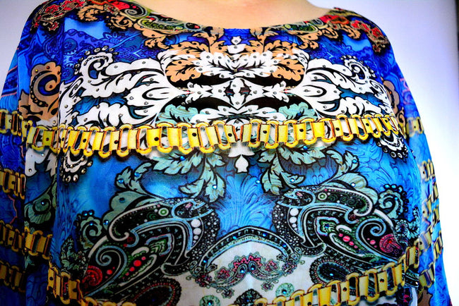 Devarshy Digital print Turquoise Bohemian Design Long Embellished Kaftan - Cyan , Apparel - DEVARSHY, DEVARSHY
 - 5