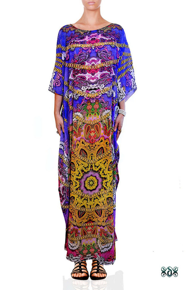 Devarshy Digital print Bohemian Purple Designer Long Embellished Kaftan , Apparel - DEVARSHY, DEVARSHY
 - 1