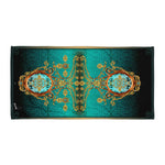 Baroque Ornate Green Printed Cotton Towel, Green Beach Towel, Devarshy Bath, PF - 1093B