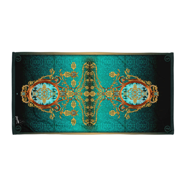 Baroque Ornate Green Printed Cotton Towel, Green Beach Towel, Devarshy Bath, PF - 1093B