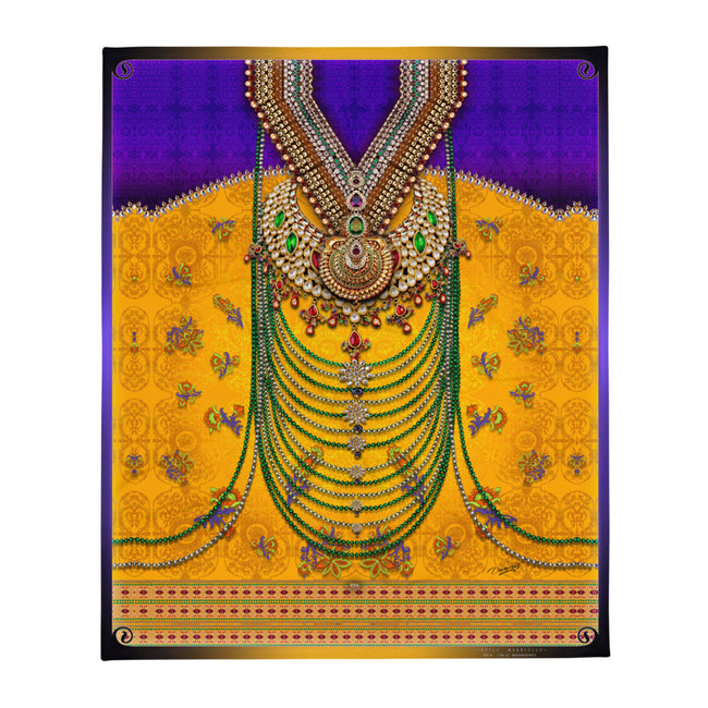 Royally Adorned Yellow Printed Throw Blanket, Soft Fleece Blanket, Devarshy Home, PF - 029A