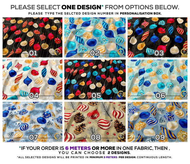 Xmas Decor Apparel Fabric 3Meters+, 9 Designs | 8 Fabrics Option | Fabric By the Yard | 073