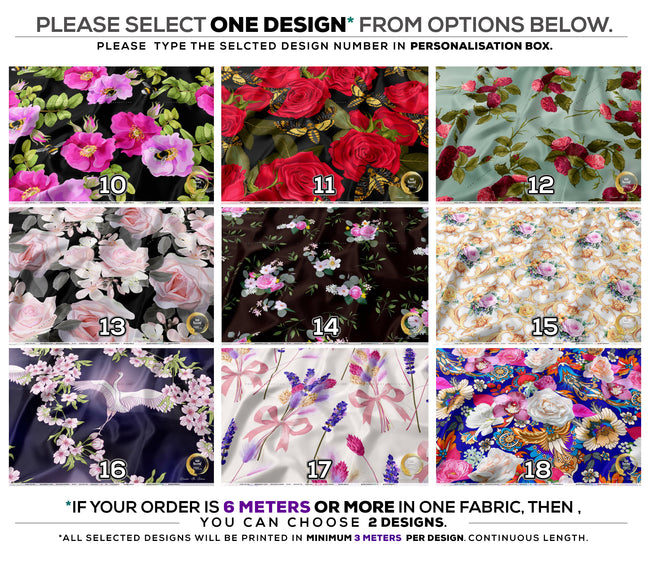 Vibrant Florals Apparel Fabric 3Meters+, 9 Designs | 8 Fabrics Option | Fabric By the Yard | D20181