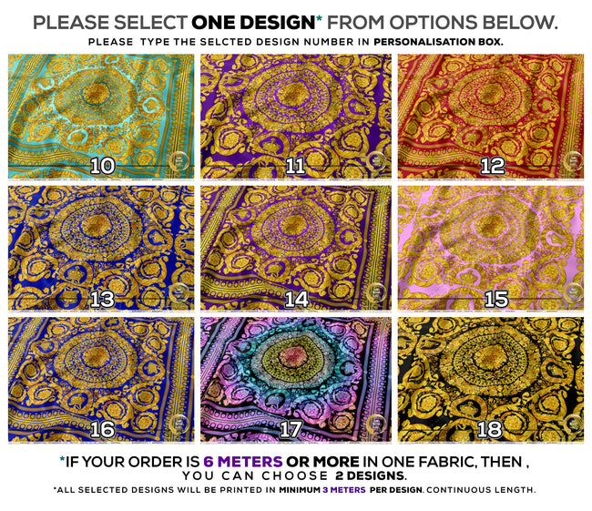 Opulent Gold Apparel Fabric 3Meters+, 9 Designs | 8 Fabrics Options | Baroque Fabric By the Yard | 023B