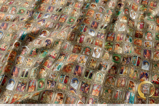 Mucha Collage 3meters Upholstery Fabric, 2 Designs, 13 Fabric Options. Classical Art Fabric by the Yard | D20123