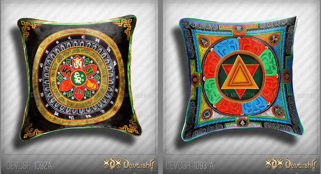 NIRVANA Devarshy Artistic Tibetan Thangka Painting Velvet Square Pillow Cover 2pcs