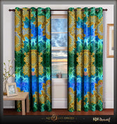 Turquoise Ornate Premium Curtain Panel, Heavy Blackout Curtain, 2 Fabrics Options - 1025B