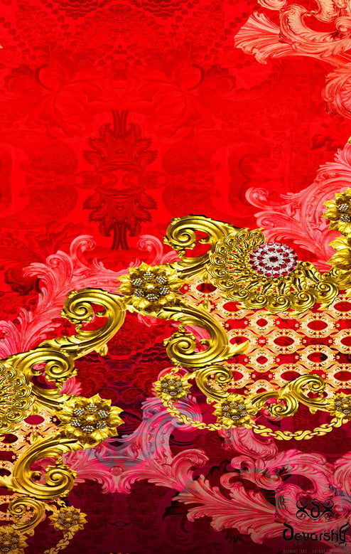 BAROQUE Ornate Scarlet Heavy Curtain Panel, 2 Fabrics - 1025D.