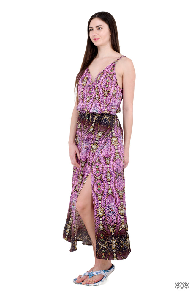 ART NOUVEAU Decorative Pink Devarshy Pure Cotton Long Slit Dress - 021A