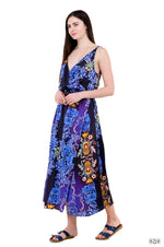 Blue Florals Cotton Dress, Long Wrap Dress, Summer Wear, Pockets Dress.