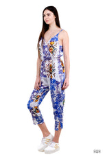 Blue Florals Jumpsuit, Organic Cotton Jumpsuit, Women Jumpsuit, Tapered Jumpsuit with Pocket.