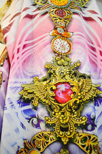 Devarshy AURUM 79 Ornamental Pink Pure Silk Short Embellished Kaftan - 1011A