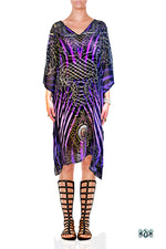 Devarshy Designer Purple Animal Print Short Embellished Kaftan Dress Sale - 1036C , Apparel - DEVARSHY, DEVARSHY
 - 1