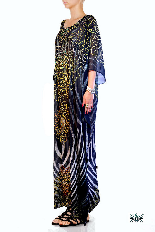 Devarshy Digital print Zebra Animal print Long Embellished Kaftan Dress - 1036A , Apparel - DEVARSHY, DEVARSHY
 - 2