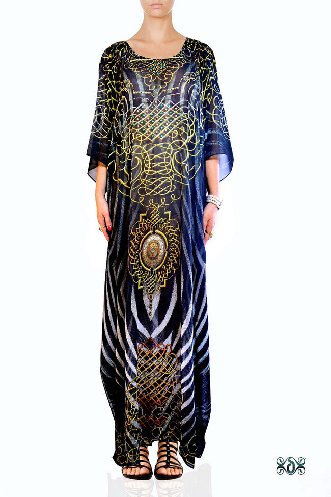 Devarshy Digital print Zebra Animal print Long Embellished Kaftan Dress - 1036A , Apparel - DEVARSHY, DEVARSHY
 - 1