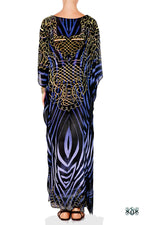 Devarshy Blue & Black Stripes Digital Print Long Embellished Designer Kaftan - 1036 B , Apparel - DEVARSHY, DEVARSHY
 - 3