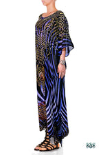 Devarshy Blue & Black Stripes Digital Print Long Embellished Designer Kaftan - 1036 B , Apparel - DEVARSHY, DEVARSHY
 - 2