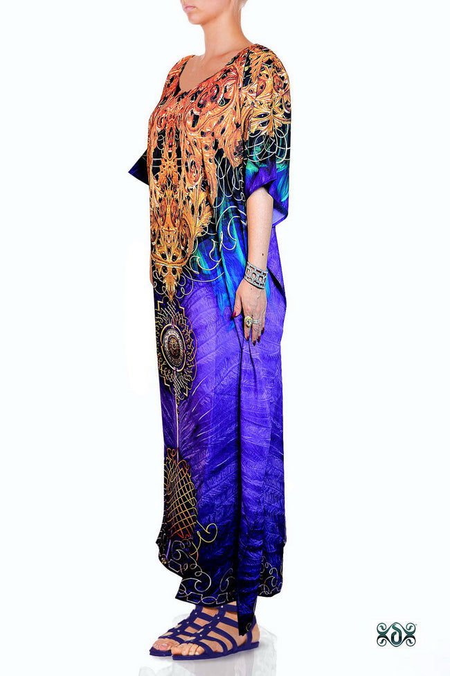 Devarshy Digital print Decorative Purple Feather Long Embellished Kaftan - 1038 B , Apparel - DEVARSHY, DEVARSHY
 - 2