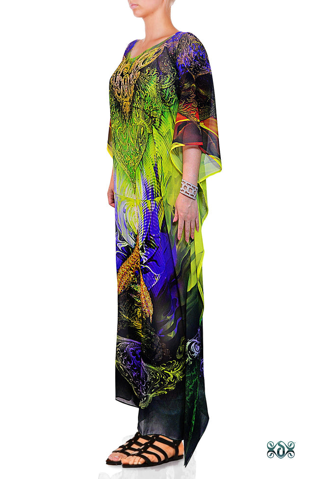 Devarshy Designer Green Intricate Digital Print Long Embellished Kaftan Gown - 1052A , Apparel - DEVARSHY, DEVARSHY
 - 2