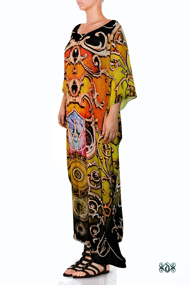 Devarshy Designer Yellow Baroque Style Long Embellished Kaftan Gown - 1053C , Apparel - DEVARSHY, DEVARSHY
 - 2