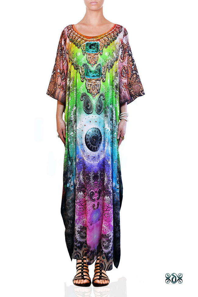 Devarshy Dazzling Digital print Designer Long Crystals Embellished Kaftan Dress - 1055A , Apparel - DEVARSHY, DEVARSHY
 - 1
