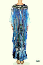 SUB- AQUALOGY Blue Ornate Chains Devarshy Long Embellished Kaftan - 1060A