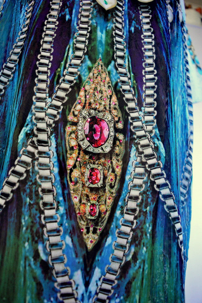 SUB- AQUALOGY Blue Ornate Chains Devarshy Long Embellished Kaftan - 1060A