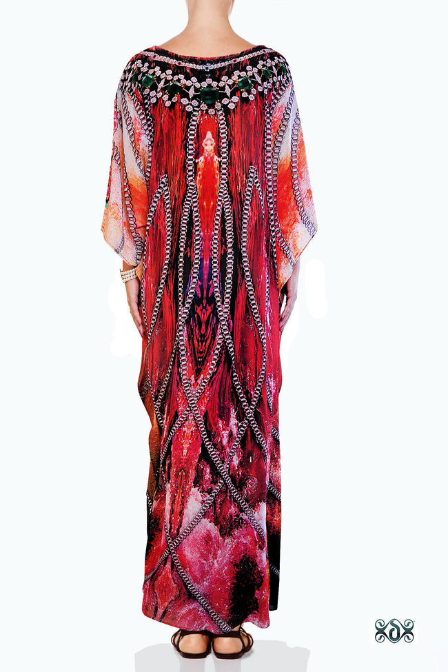 LA FUTURISMO Scarlet Decorative Chains Devarshy Long Embellished Kaftan - 1060B