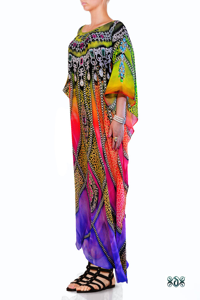 Devarshy Designer Exquisite Animal print Long Embellished Kaftan Dress - 1061B , Apparel - DEVARSHY, DEVARSHY
 - 2