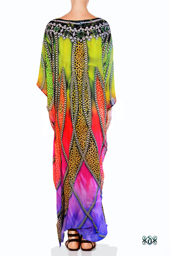 Devarshy Designer Exquisite Animal print Long Embellished Kaftan Dress - 1061B , Apparel - DEVARSHY, DEVARSHY
 - 3