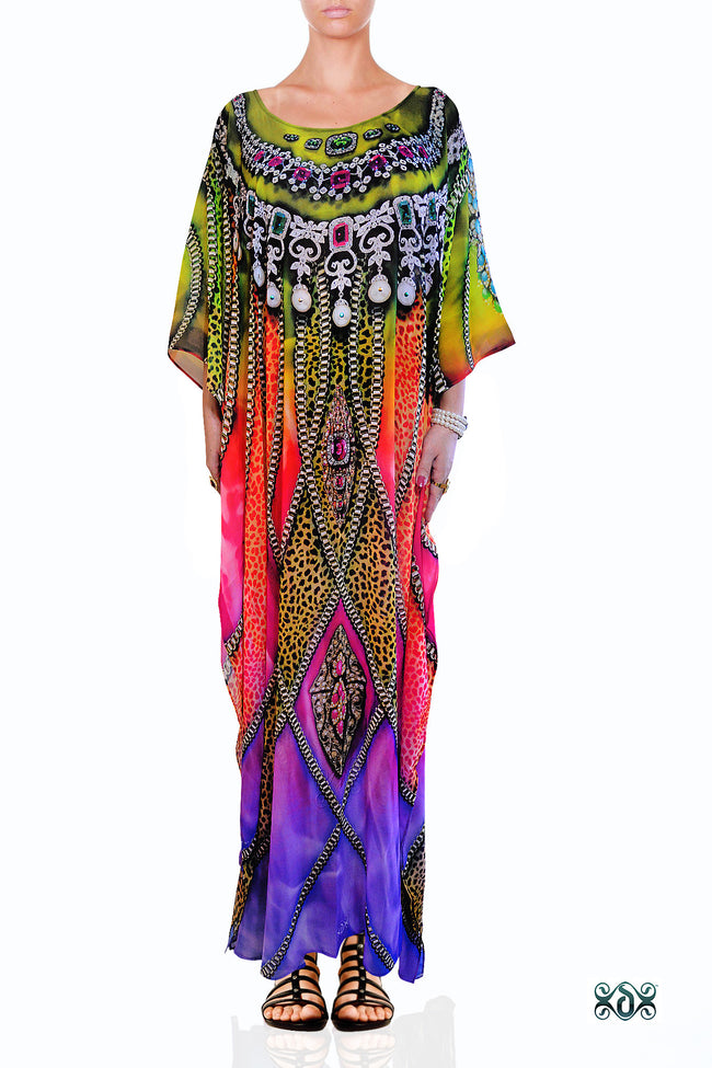 Devarshy Designer Exquisite Animal print Long Embellished Kaftan Dress - 1061B , Apparel - DEVARSHY, DEVARSHY
 - 1