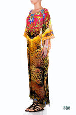 Devarshy Designer Luxury Yellow Animal Print Long Embellished Kaftan Dress - 1063A , Apparel - DEVARSHY, DEVARSHY
 - 2