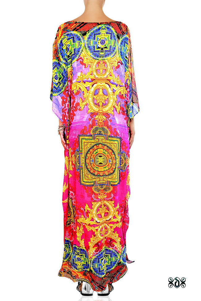 Devarshy Designer Pinkish Stylish Tibetan Design Long embellished printed Kaftan -1066A , Apparel - DEVARSHY, DEVARSHY
 - 3