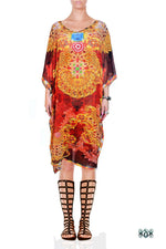 Devarshy Designer Brown Ornate Baroque Style Short Embellished Kaftan Dress -1067C , Apparel - DEVARSHY, DEVARSHY
 - 1