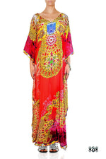 Devarshy Designer Scarlet Red and Golden Ornate Long Embellished Kaftan Gown -1067D , Apparel - DEVARSHY, DEVARSHY
 - 1
