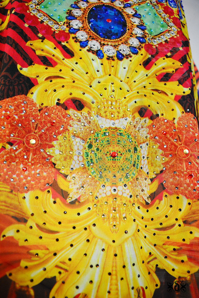 Radiant Decorative Long Kaftan, Crystals Embellished Caftan, Long Georgette Kaftan - 1069C