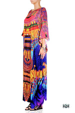 Devarshy Designer Violet Animal Print African Design Long Embellished V-Neck Kaftan -1072A , Apparel - DEVARSHY, DEVARSHY
 - 2