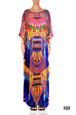 MAASAI-ENGAI Violet Tribal Ornate Devarshy Long Embellished Kaftan - 1072A