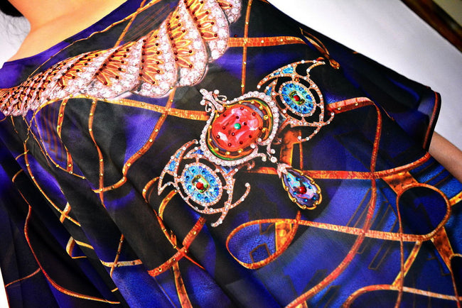 Devarshy Digital Print Violet Ornate Short Embellished Designer Kaftan - 1078A , Apparel - DEVARSHY, DEVARSHY
 - 5