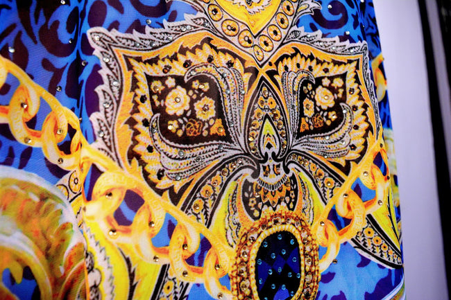Devarshy Digital Print Blue Victorian Decorative Design Long Embellished Kaftan Dress - 1089A , Apparel - DEVARSHY, DEVARSHY
 - 4