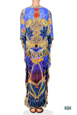 Devarshy Digital Print Blue Victorian Decorative Design Long Embellished Kaftan Dress - 1089A , Apparel - DEVARSHY, DEVARSHY
 - 3