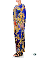 Devarshy Digital Print Blue Victorian Decorative Design Long Embellished Kaftan Dress - 1089A , Apparel - DEVARSHY, DEVARSHY
 - 2