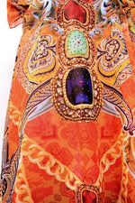 Devarshy Designer Bright Orange Decorative Digital Print Long Embellished Kaftan Maxi - 1089C , Apparel - DEVARSHY, DEVARSHY
 - 5
