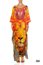 Devarshy Yellow Animal Print Majestic Lion Face Design Premium Long Embellished Kaftan - 1092A , Apparel - DEVARSHY, DEVARSHY
 - 1