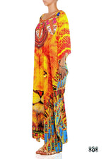 Devarshy Yellow Animal Print Majestic Lion Face Design Premium Long Embellished Kaftan - 1092A , Apparel - DEVARSHY, DEVARSHY
 - 2