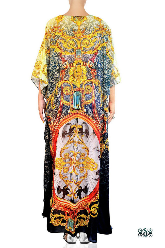 Devarshy Digital Print Long Baroque Design Embellished Kaftan Dress - 1093A , Apparel - DEVARSHY, DEVARSHY
 - 3