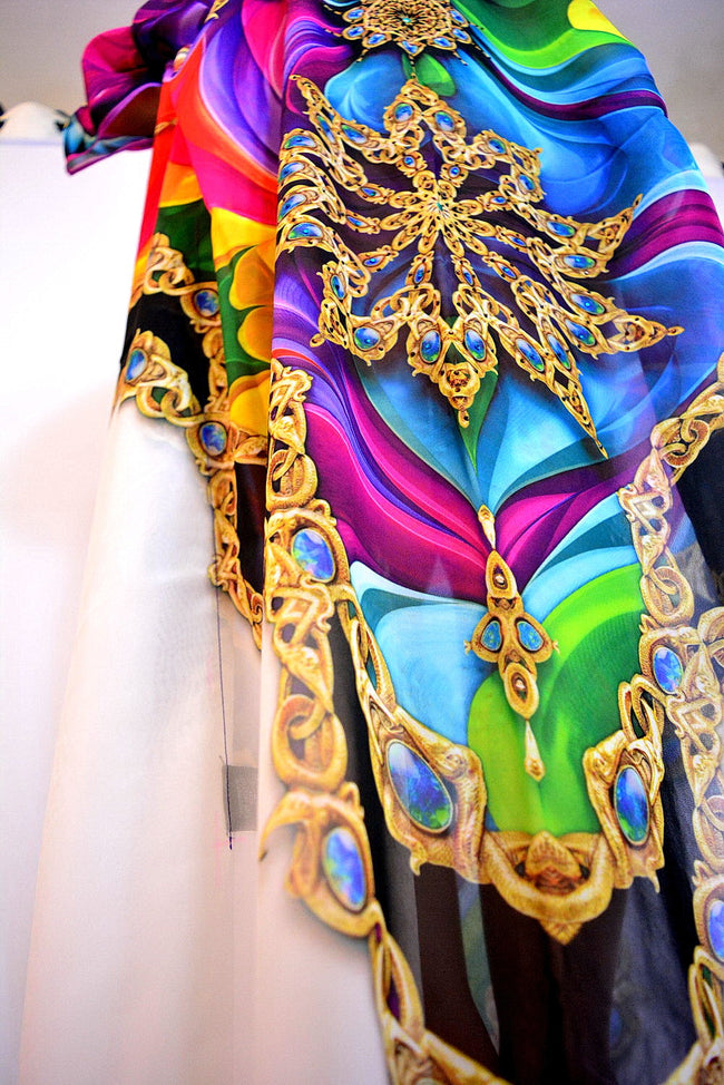 Devarshy Exclusive Designer Vibrant Artistic Long Embellished Kaftan Dress - 1100A , Apparel - DEVARSHY, DEVARSHY
 - 4