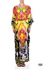 Devarshy Designer Digital Print Orchid Design Long Embellished Kaftan Gown - 1102C , Apparel - DEVARSHY, DEVARSHY
 - 1